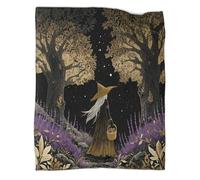 kaiyun Une Belle sorcière se promène dans Une forêt de Lavande parsemée d'étoiles 3D Literie Couverture De Lit en Peluche Imprimée Numérique pour Garçons Et Filles 70x80inch(180x200cm)