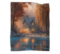 kaiyun Une Charmante Maison en Pierre, d'élégants saules pleureurs Couverture Imprimée Chaude Et Douce pour Camping en Plein Air Couvre-lit Quatre Saisons pour Chambre À Coucher 80x90inch(200x230cm)