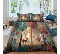 kaiyun Une forêt d'été Magique Parure De Lit Housse De Couette en Microfibre + Taies D'oreillers, 3D Imprimé De Sets De, pour Filles Garçon Double（200x200cm）