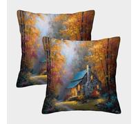 kaiyun Une Vieille Maison en Pierre dans Les Bois Housse De Coussin, Taie d'oreiller,Confortable Et Durable Maison Salon Chambre Décoration De La Imprimée,50x50cm Paquet De 2