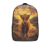kaiyun Vache des Highlands Sacs À Dos,Paysage de montagne pittoresque Cartable Avec Boucle De Réglage Pour Garçons Et Filles,17inch Léger Décontracté Sac De Voyage