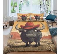 kaiyun Vache Portant Un Chapeau de Cowboy Rouge dans Le désert 3D en Microfibre Housse De Couette avec Fermeture Éclair, 3 Pièces Parure De Lit Housse pour Adultes Et Enfants King(220x240cm)