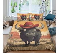 kaiyun Vache Portant Un Chapeau de Cowboy Rouge dans Le désert Set Housse De Couette Literie Housse en Microfibre De Couette avec Taies d'oreiller, Impression 3D Double(200x200cm)