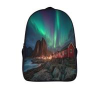 kaiyun Village côtier des îles Lofoten, Norvège Sac À Dos Aurores boréales Cartable Scolaire Boucle De Réglage Sac A Dos Filles Garçons Pour Enfants Mignon Sac Scolaire 16 inch