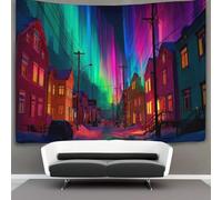 kaiyun Ville aux couleurs vives Tenture Murale Tapisserie,Lumières du Nord des rues Décoration Murale,art Mural Au Plafond 130cmx150cm
