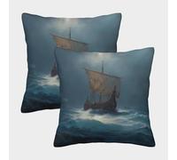 kaiyun Voilier naviguant dans la tempête Housse De Coussin, Taie d'oreiller,Confortable Et Durable Maison Salon Chambre Décoration De La Imprimée,50x50cm Paquet De 2