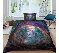kaiyun Vue Fantastique sur Une forêt et Une Montagne Housse De Couette Ado Adulte avec Taie d'oreiller,3 Pièces Parure De Lit en Microfibre avec Fermeture Éclair, 3D Imprimé Motif Single（135x200cm）