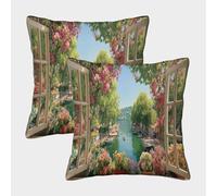 kaiyun Vue Murale 3D du Quai et de la jetéeTaies d'oreiller 45x45cm Paquet De 2, Décoratives pour Salon,Chambre À Coucher,canapé Housses De Coussin