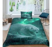 kaiyun White Bears, Aurores boréales and Forest Waterfalls Parure De Lit 3D, Parure De Lit Imprimée, Housse De Couette en Microfibre Et Taies d'oreiller, Adultes Et Enfants Single（135x200cm）