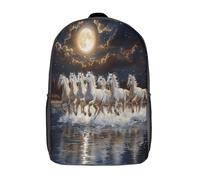 kaiyun White Cheval Running by The Water Sac À Dos,Sac Scolaire Enfant Ado Camping,Voyage Cartable Scolaire,Lune Sacs Scolaires,17inch