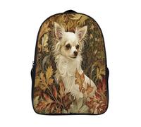 kaiyun White Long-haired Chihuahua Surrounded by Autumn Leaves Sac À Dos D'écolier,imprimé En 3D, Cartables Scolaires Enfants,Grande Capacité,pour Voyage,léger 16 inch
