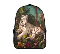 kaiyun White Tigre in The Jungle Sac À Dos Arrière-plan tropical Cartable Scolaire Boucle De Réglage Sac A Dos Filles Garçons Pour Enfants Mignon Sac Scolaire 16 inch