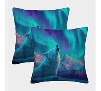 kaiyun White Wolf, Beautiful Aurores boréales Taie d'oreiller Imprimé Maison Salon Chambre Housses De Coussin 45x45cm Paquet De 2