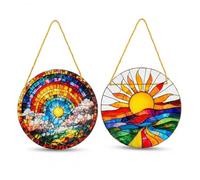 Kaiyzo Lot de 2 Attrape Soleil Fenêtre Motif Soleil, Décoration Murale Bohème, Disque Acrylique Coloré, Suncatcher Suspendu pour Jardin Balcon, Effet Vitrail