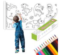 Kaizuca 30 M*30 CM Rouleau Coloriage, Rouleaux Dessin Coupables, Rouleau Papier Dessin, avec 12 Crayons Couleur, Découpable, Collable, pour, Etudiants, Cadeaux D'anniversaire (motif de dinosaure)