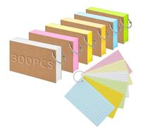 Kaizuca 300 Pièces Fiches Multicolores de 5 * 3 inch, Flash Cards, Revision Cartes Index, Cartes D'Apprentissage Avec 6 Anneaux de Reliure, Pour le Bureau, la Maison, L'École (6 Couleurs)