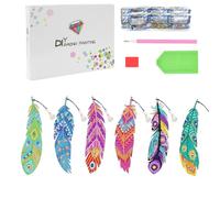 Kaizuca 6 Pcs Marque-Pages Pour Peinture Diamant,Marque-Page Plume Kit Mosaïque, Marque-Page Pour Peinture Diamant Pour Enfants et Adultes, Coffret Cadeau Artisanal(C)