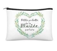 Kajaia Cadeau de Mariage Trousse de Maquillage pour Mariée Petite Pochette de la Mariée Parfaite Pochette à Cosmétiques Zippée Sac à Mains pour EVJF Fête Prénuptiale Voyage (Feuilles d'Eucalyptus)