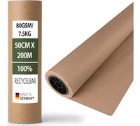 Kajal Lot de 3 rouleaux de papier kraft marron - 80 g/m² (50 cm x 200 m) - Papier d'emballage et de bricolage de qualité supérieure pour des applications polyvalentes - 100 % recyclé