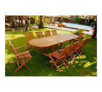 Salon de jardin 10 places teck massif avec table ovale KAJANG