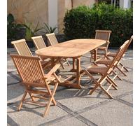 Kajang salon de jardin teck 10 places table ovale 6 chaises 2 fauteuils