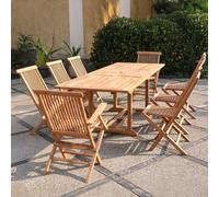 Kajang salon de jardin teck 10 places table rectangulaire 6 chaises 2 fauteuils