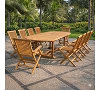 Kajang salon de jardin teck 12 places table ovale 8 chaises 2 fauteuils