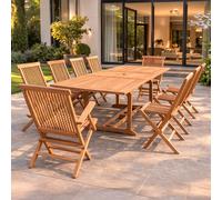 CONCEPT USINE | Salon de Jardin en Teck Massif 10 Personnes | Design KAJANG | Table Rectangulaire + 8 Chaises + 2 Fauteuils | Mobilier Extérieur | Bois de Qualité, Durable et Résistant aux Intempéries