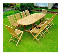 Kajang : Salon De Jardin Teck Massif 10 Personnes - Table Ovale + 10 Chaises