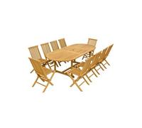 Kajang - Salon de jardin Teck massif 10 personnes - Table ovale + 10 chaises -