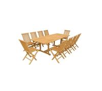 Kajang : Salon De Jardin Teck Massif 10 Personnes - Table Rectangulaire + 10 Chaises