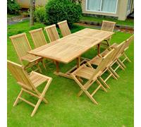 Kajang : Salon De Jardin Teck Massif 10 Personnes - Table Rectangulaire + 10 Chaises