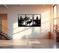 Kajaro - Tableau Decoration Murale Salon XXL - Ensemble de 3 Pièces, Modernes Deco Salon ou Deco Chambre - Deco Murale Design - 1500x800 mm, Cerf Dans les Montagnes + Tableau Supplémentaire