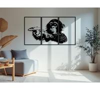 Kajaro - Tableau Decoration Murale Salon XXL - Ensemble de 3 Pièces, Modernes Deco Salon ou Deco Chambre - Deco Murale Design - 1500x800 mm, Singe de Banksy + Tableau Supplémentaire