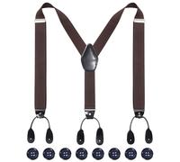 Kajeer Mens Adjustable Button End Suspenders - Y-Back Elastic Tuxedo Suspenders with Heavy Duty Leather Buttons End