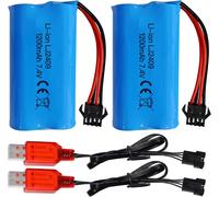 KAJGL-2Pcs 7.4V 1200Mah Sm-4P Plug Batterie Rechargeable& Câble De Chargement Usb Pour Ec08 Rc Batterie Pour Voiture Jouet Modèle Hors Route Voiture Escalade Drifting Racing Rc Bateau
