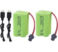 KAJGL-2Pcs Aa 4.8V 2800Mah Sm-2P Plug Batterie Rechargeable& Ligne De Charge Usb Pour Jouets Électriques Robot Rc Boat 1/28 Stunt Rc Voiture C128 1/28 Nb2801 Nb2802 Nb2803 Voiture