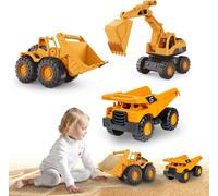 KAJGL-3 Pièces Jouets Pelleteuse,Jouet De Sable Pelleteuse Bac À Sable,Jouets De Sable Voiture,Avec Camion Benne Bulldozer Pelleteuse,Camions De Chantier Pour Enfants Pour 3-12 Ans