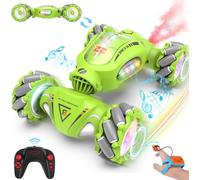 KAJGL-Cadeau Voiture Télécommandée Garçon Enfants 6 7 8 9 10 Ans,1:18 Voiture Rc Avec Pulvérisateur Lumière Led 360 Tournant Cascadeur,2.4Ghz 4Wd Rc Car Jouet Garcon 6-12 Ans,Vert