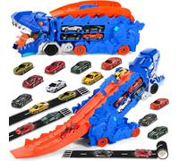 KAJGL-Camion Dinosaure Jouet Avec 8 Voitures De Course,Circuit Voiture Enfant Jouet Enfant 2 3 4 5 6 Ans Garcon Cadeau Garcon 3 4 5 6 Ans