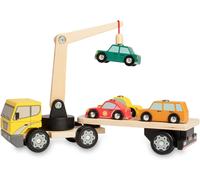 KAJGL-Camion Magnétique En Bois Avec 4 Voitures& Grue¿Jouet En Bois Montessori Dès 2 Ans¿Véhicules Interactifs Pour Filles Et Garçons¿Idée Cadeau Éducatif 2-3 Ans¿Jeu De Motricité Fine