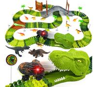 KAJGL-Circuit Voiture Enfant Dinausore Jouet Garcon 2 3 4 Ans Avec Led Voiture Dinosaure Et 14 Pièces Jouet Dinosaure Circuit Voiture Electrique Cadeau Enfant Garcon Fille 2 3 4 5 6 Ans
