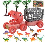 KAJGL-Dinosaure Jouet Camion Transporteur De Voiture Enfant 3 4 5 6 Ans Jouet Enfant Garcon Fille Avec 12 Mini Figurine Dinosaure Et Deux Arbres Camion Jouet Voiture Dinosaure Pour Jeux Montessori (R
