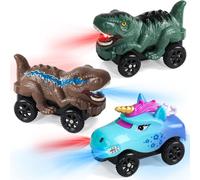 KAJGL-Dinosaure Jouet Voiture Enfant Avec Led Circuit Voiture Enfants Électrique,Jouet Enfant 3 4 5 Ans2 Dinosaures Voitures& 1 Licorne Compatible Avec La Plupart Des Pistes Cadeau Garçons Et Filles