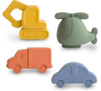 KAJGL-Jouet De Bain Avec 4 Véhicules Flottants Pour Bébés,Tout-Petits Et EnfantsFabriqués En Silicone De Qualité Alimentaireamusants Dans Le BainHélicoptère,Voiture,Camion Et Excavatrice