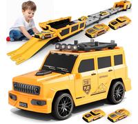 KAJGL-Jouet De Camion De Piste Pour Enfants Avec 4 Mini Voitures De Course,Jouets De Camion De Transport Éjectable Pliable,Jouets De Voitures Pour Garçons Filles De 3 4 5 6 7 8 Ans Cadeaux
