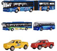 KAJGL-Jouets De Voiture Garçon 2 3 4 Ans,5Pcs Bus Jouet Avec Pick-Up Truck Pour Enfant 3 Ans Cadeau Voiture Jouet Avec Fonction De Rétraction Pour Garçon Enfant