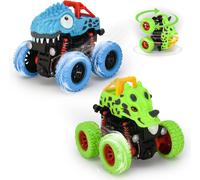 KAJGL-Monster Truck,2Pcs Voiture Jouet Dinosaure Pour Enfants De 3 À 10 Ans,360° Stunt-Rotation,Grandes Roues En Caoutchouc 4X4 Power Véhicules À Inertie,Jeux De Voitures De Course Pour Enfants