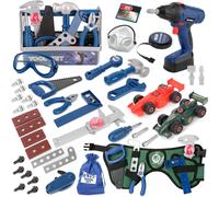 KAJGL-Outils Enfant 87 Pièces Boite A Outil Avec Perceuse Électrique,Visseuse,Metre Ruban,Démonter Et Assembler Voiture,Caisse A Outil Cadeau Jouets Pour Enfant 3 Ans+
