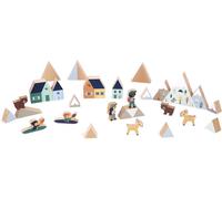 KAJGL-Set De 34 Cubes En Bois Massif-Thème Montagne Enneigée-Idéal Complément Tapis De Voiture-Jouet De Construction-Développe L'Imagination-Jouet En Bois Fsctm-Dès 2 Ans-J05947